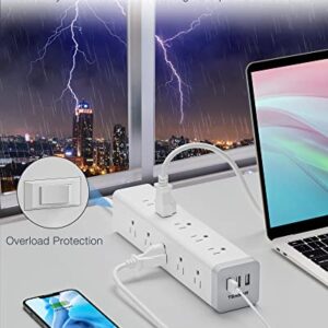 Surge Protector Power Strip 15 Outlets, TESSAN 1875W 15A Extension Cord with Multiple Outlets 6 ft, 3 USB Charging Ports, 1050J, Mountable, Flat Plug, Home Office College Dorm Room Essentials