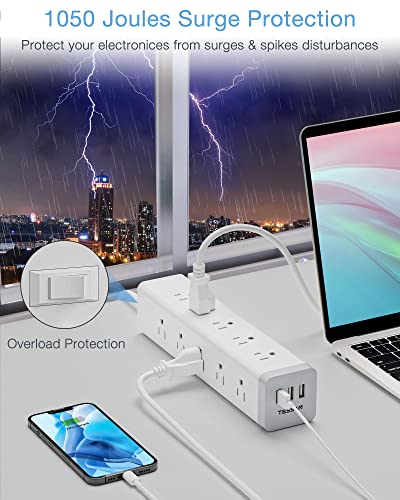 Surge Protector Power Strip 15 Outlets, TESSAN 1875W 15A Extension Cord with Multiple Outlets 6 ft, 3 USB Charging Ports, 1050J, Mountable, Flat Plug, Home Office College Dorm Room Essentials