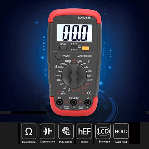 Eujgoov UA6243L Handheld Digital LED Multimeter Capacitance Meter Resistance Tester 1999 Display with Test Leads