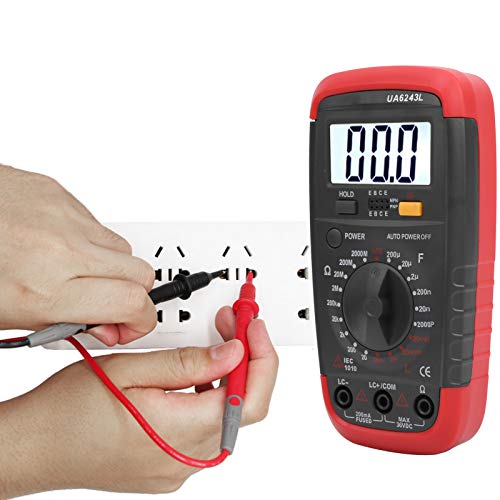 Eujgoov UA6243L Handheld Digital LED Multimeter Capacitance Meter Resistance Tester 1999 Display with Test Leads