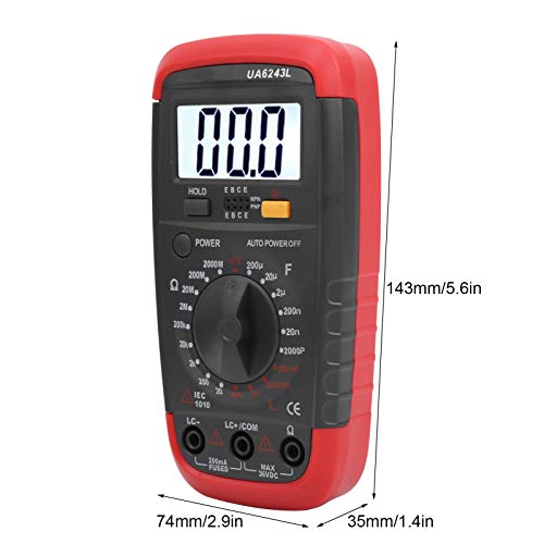 Eujgoov UA6243L Handheld Digital LED Multimeter Capacitance Meter Resistance Tester 1999 Display with Test Leads