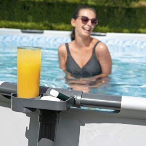 Bestway 58641E Steel Pro MAX Swimming Pool FrameLink System Poolside Drink Beverage Cup Holder Set with Storage Tray and Hook, Gray