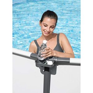 Bestway 58641E Steel Pro MAX Swimming Pool FrameLink System Poolside Drink Beverage Cup Holder Set with Storage Tray and Hook, Gray