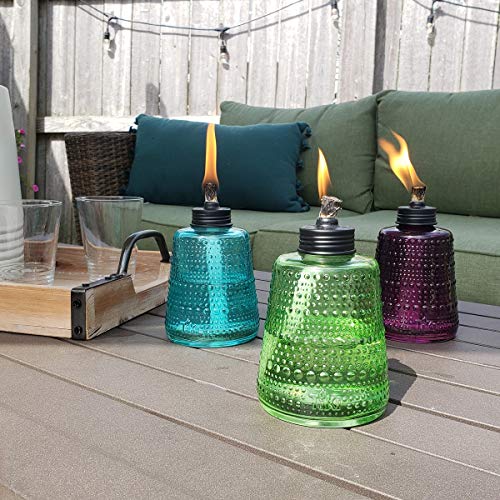 TIKI Brand Carnival Table Torch | Glass Blue Green and Purple | Outdoor Lighting in Patio, Backyard, 3-pack, 6 in,1120163