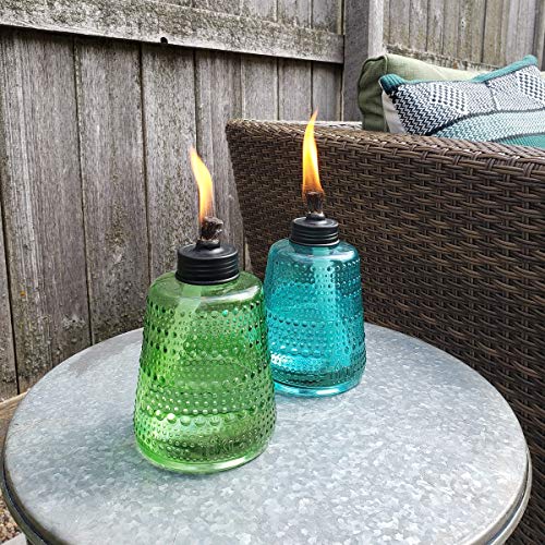 TIKI Brand Carnival Table Torch | Glass Blue Green and Purple | Outdoor Lighting in Patio, Backyard, 3-pack, 6 in,1120163