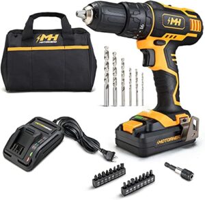 motorhead 20v ultra cordless drill driver, lithium-ion, ½” keyless chuck, 16+1+1 clutch, 2-speed transmission, variable speed trigger, built-in led, 2ah battery, charger, 22 accessory bits, usa-based