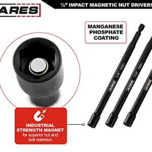 ARES 27008-3-Piece 1/4-Inch Magnetic Impact Nut Driver Bit Set - 6-Inch Length - Impact Grade Nut Setters with Industrial Strength Magnets