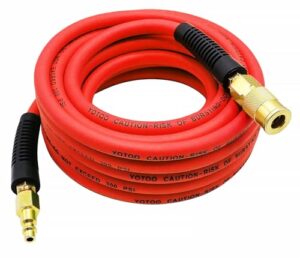 yotoo hybrid air hose 1/4-inch by 25-feet 300 psi heavy duty, lightweight, kink resistant, all-weather flexibility with 1/4-inch industrial quick coupler fittings, bend restrictors, red
