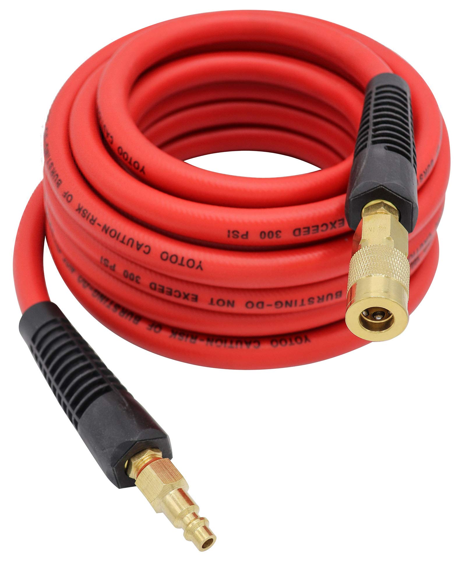 YOTOO Hybrid Air Hose 3/8-Inch by 25-Feet 300 PSI Heavy Duty, Lightweight, Kink Resistant, All-Weather Flexibility with 1/4-Inch Brass Male Fittings, Bend Restrictors, Red