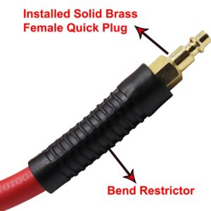 YOTOO Hybrid Air Hose 3/8-Inch by 25-Feet 300 PSI Heavy Duty, Lightweight, Kink Resistant, All-Weather Flexibility with 1/4-Inch Brass Male Fittings, Bend Restrictors, Red