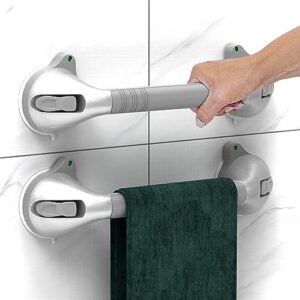 safety+beauty 16.5‘’ 2 pack suction shower grab bar with indicators, balance assist bathroom bathtub handle, silver/grey