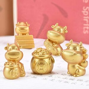 Cabilock 10pcs Resin Animals Figurines 2021 Chinese Zodiac Ox Year Toys Golden Ox Statue Cow Cake Toppers Mini Dollhouse Figurines Fairy Garden Bonsai Micro Landscape Table Decorations