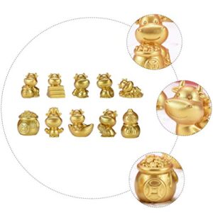 Cabilock 10pcs Resin Animals Figurines 2021 Chinese Zodiac Ox Year Toys Golden Ox Statue Cow Cake Toppers Mini Dollhouse Figurines Fairy Garden Bonsai Micro Landscape Table Decorations