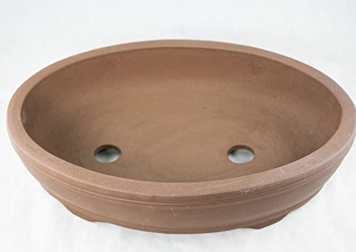 Calibonsai Oval Yixing Zisha Bonsai/Succulent Pot + Mesh 16 inch x 13 inch x 3.75 inch - Brown