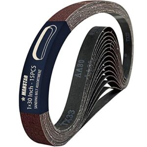 15 pcs 1 x 30 inch assorted aluminum oxide sanding belt,80/120/150/240/400 grit