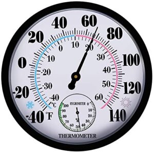indoor outdoor thermometer hygrometer - 10 inch outdoor thermometer for patio, no battery needed large outdoor thermometer wireless, outdoor thermometers large numbers, wall thermometers