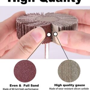 40 Pack 1/4" Abrasive Flap Wheel Sander Set, Rocaris 80 Grit Aluminum Oxide Flap Wheels Cylindrical Shape Sanding Wheel, 8 Sizes