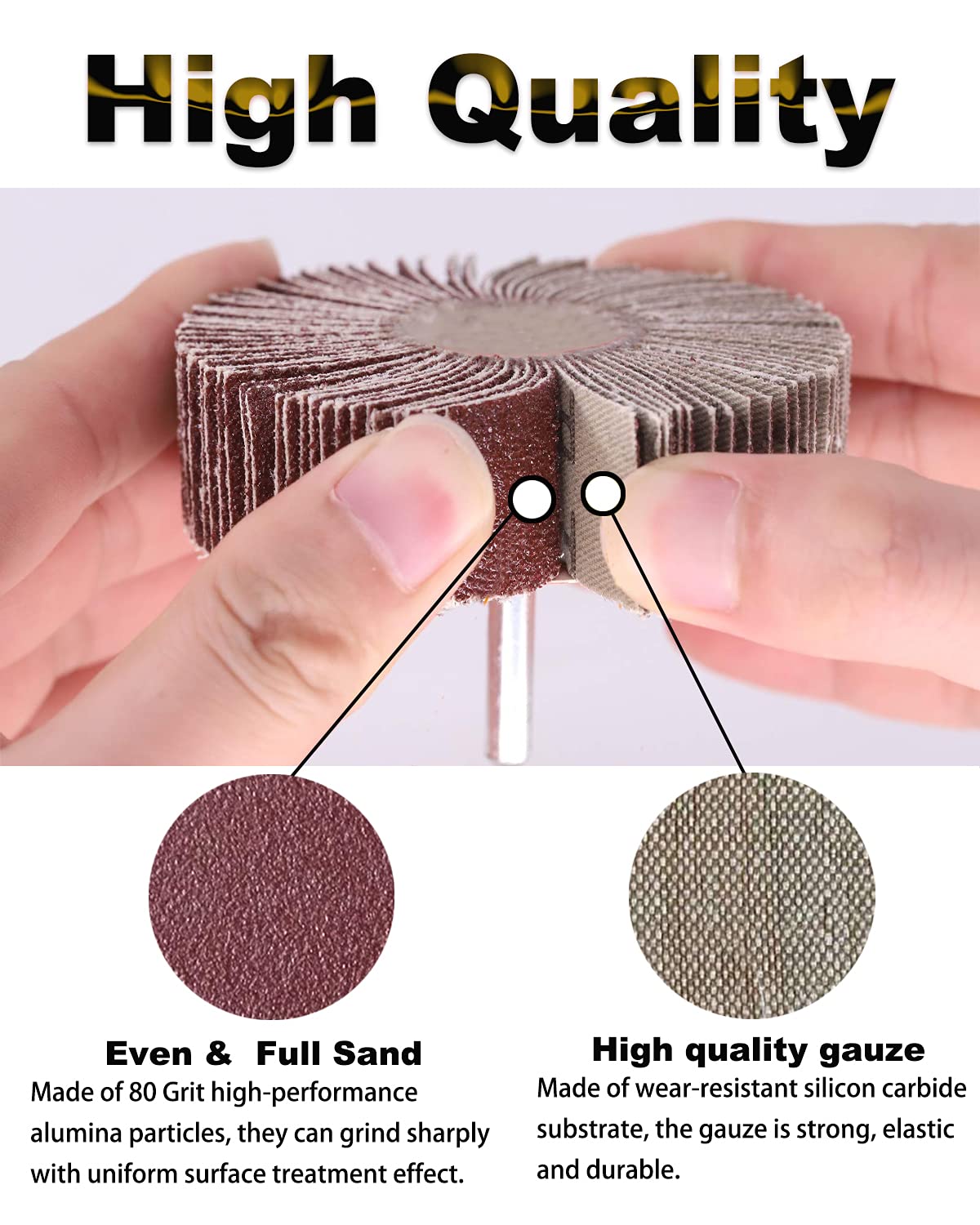 40 Pack 1/4" Abrasive Flap Wheel Sander Set, Rocaris 80 Grit Aluminum Oxide Flap Wheels Cylindrical Shape Sanding Wheel, 8 Sizes