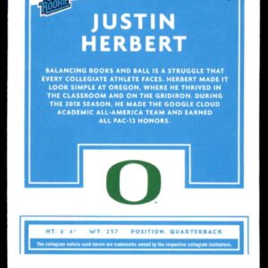 Football NFL 2020 Panini Chronicles Draft Picks Donruss Rated Rookies Draft Picks #4 Justin Herbert