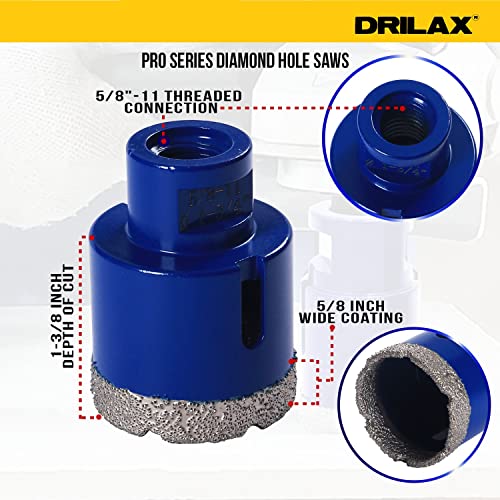 1-3/4 inch Diamond Hole Saw Heavy Duty Masonry Drill Bit for Concrete, Granite, Quartz, Porcelain, Ceramic Tile, Brick Cinder Blocks 5/8"-11 Thread Connection for Angle Grinders 1.75 Diamond Hole Saw