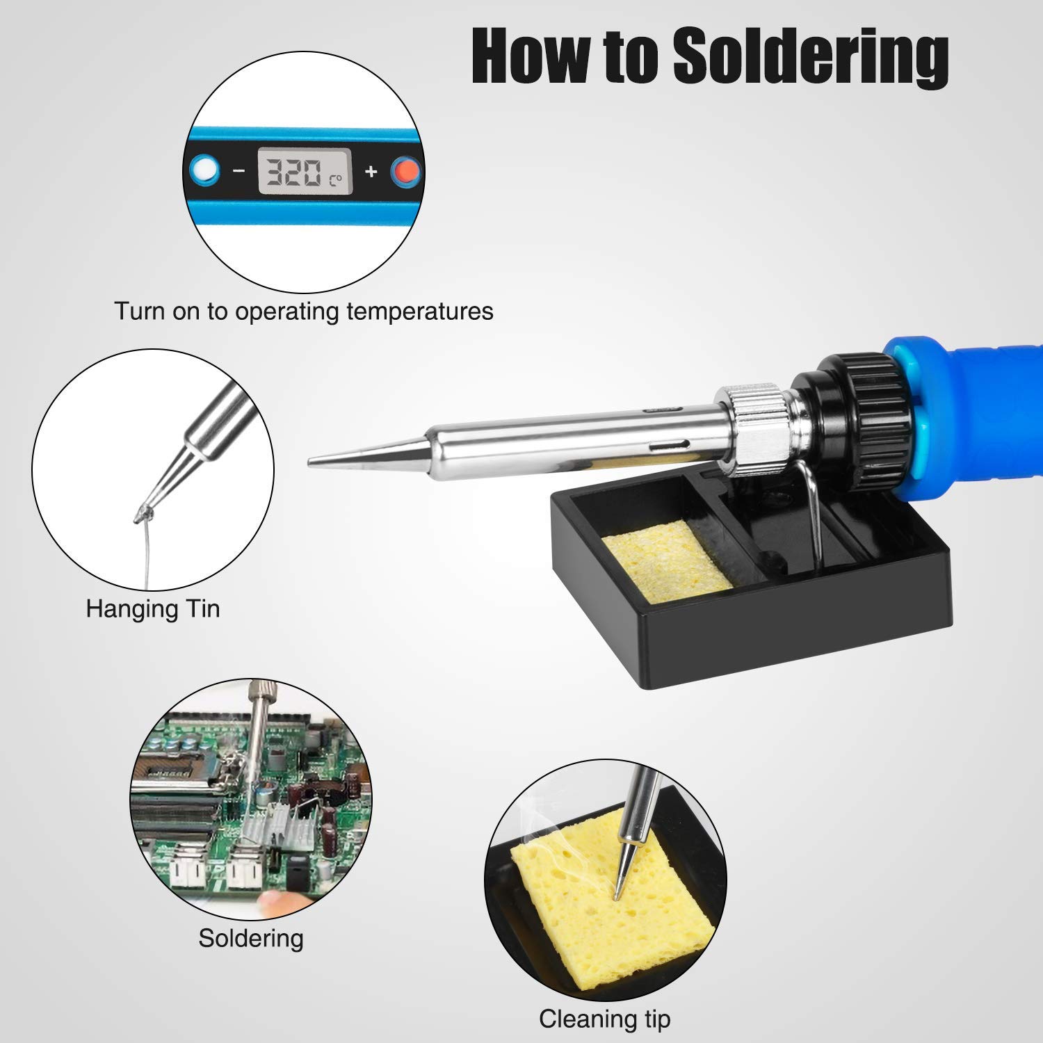 LCD Digital Soldering Welding Iron Kit with Ceramic Heater,5pcs Tips, Stand, Solder Tube, Sponge for Metal, Jewelry, Electric, DIY, Portable, 80W 110V