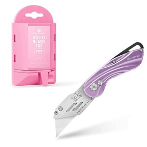 fantasticar purple folding utility knife gift box cutter lightweight streamlinetype body and 100 sk5 blades dispenser storage