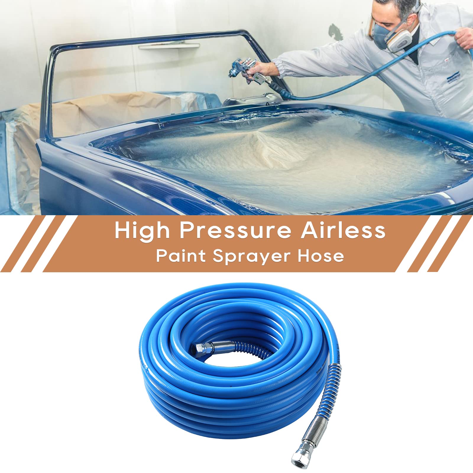 NATGAI 1/4 inch High Pressure Airless Paint Sprayer Hose 3300PSI Sprayer Flexible Fiber Tube (25ft)