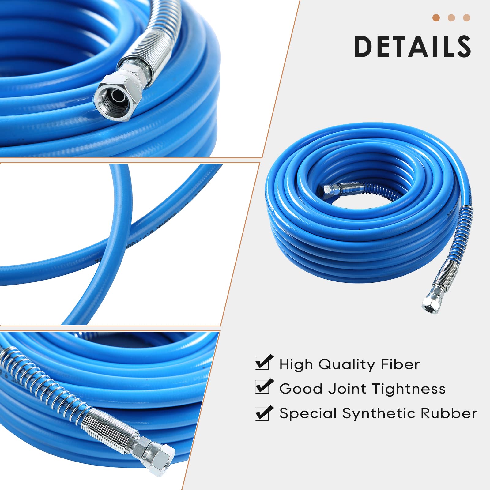 NATGAI 1/4 inch High Pressure Airless Paint Sprayer Hose 3300PSI Sprayer Flexible Fiber Tube (25ft)