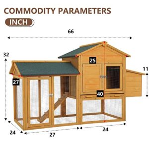 66 Inch Wood Chicken Coop Chicken House Indoor Outdoor Chicken Cage 2-4 Chickens Waterproof with Egg Box Wire Fence Hen House Pet Hutch Garden Backyard Cage