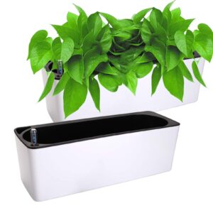 fasmov 2 pack rectangle self watering planter with water level indicator, 16x 5.5 inch window gardening box, decorative planter pot for all house plants flowers herbs, decorative planter pot