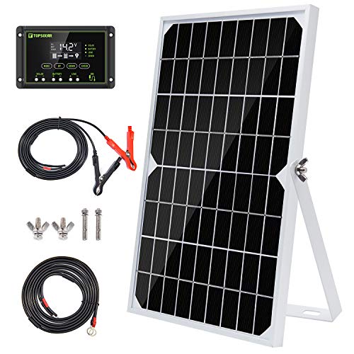 Topsolar 10W 12V Solar Panel kit + 10A PWM Solar Charge Controller + Adjustable Mount Tilt Rack Bracket + Solar Cable for Car RV Marine Boat 12 Volt Battery Off Grid