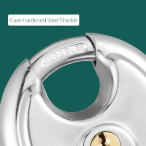 Guliffen Keyed Alike Discus Padlocks,Stainless Steel Disc Padlock with Key for Storage Unit, Sheds, Garages and Trailer，4 Pack Locks with Keys