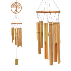 xinrui bamboo wind chimes, tree of life wooden wind chime kit natural decor music soothing wind bell hanger wind chime tubes clearance gifts for garden, outdoor, outside, patio and home(34.5 inches)