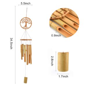 XINRUI Bamboo Wind Chimes, Tree of Life Wooden Wind Chime Kit Natural Decor Music Soothing Wind Bell Hanger Wind Chime Tubes Clearance Gifts for Garden, Outdoor, Outside, Patio and Home(34.5 inches)