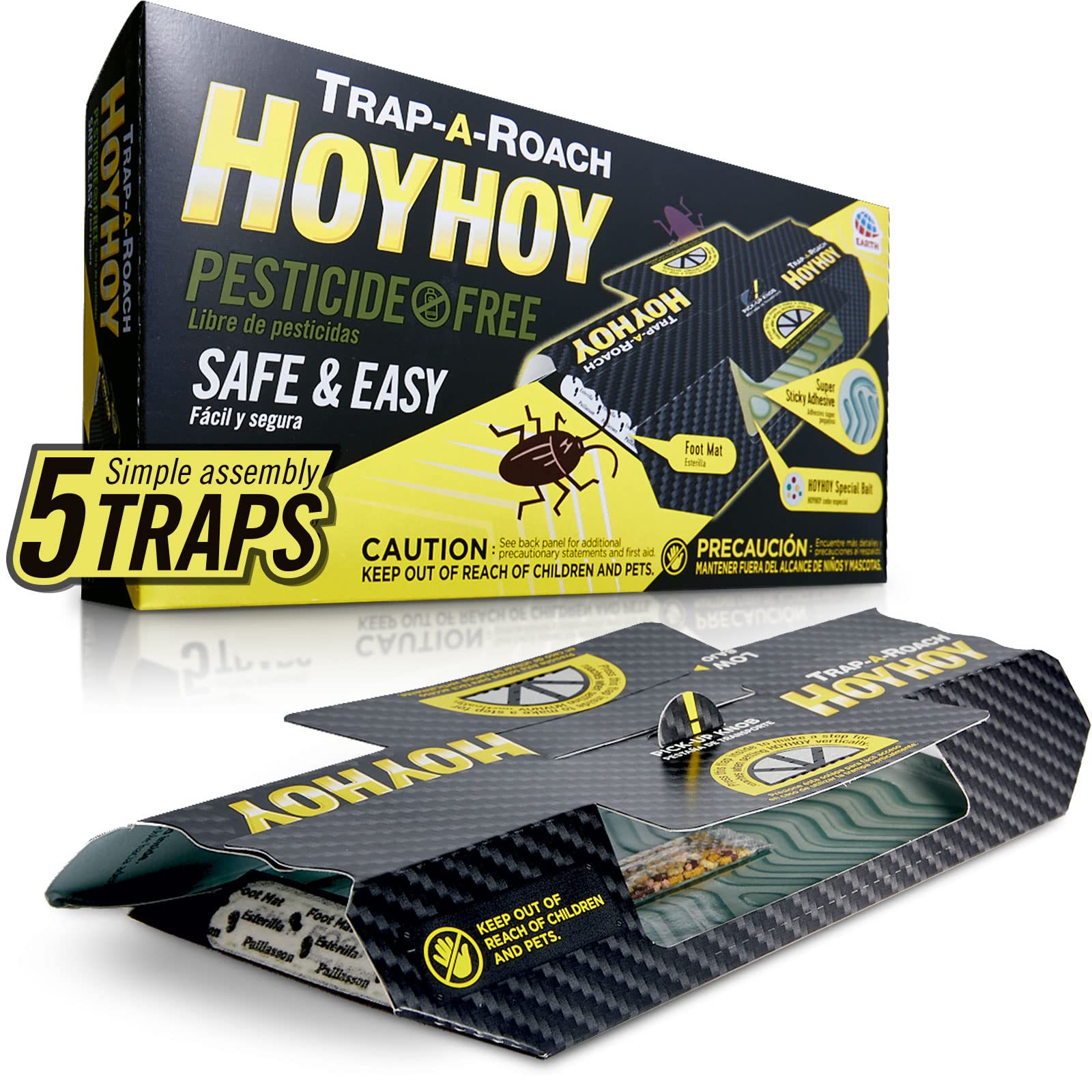 HOY HOY Trap A Roach - Bait Glue Traps, Great for Home with Kids & Pets Indoor, Sticky Pest Control Trap, Roach Killer, Made in Japan 5 Traps