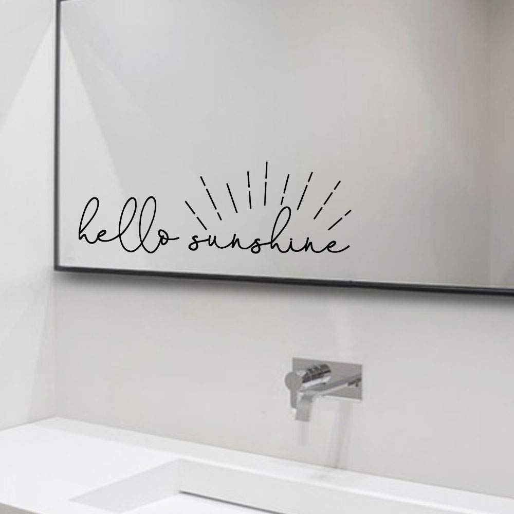 Hello Sunshine Vinyl Decal Mirror Decal Bathroom Decor Shower Door Decal Wall Decal Car Vinyl - Set of 2 - Black/White - 6.5x2.6 inch