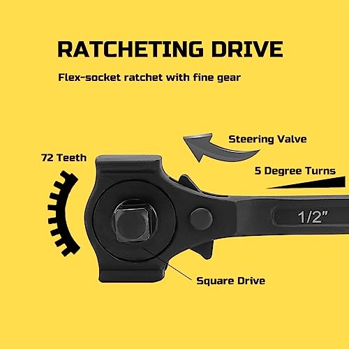 Lichamp 12.4 inch Ratchet Spud Wrench with Hammer Head, 3/8" x 1/2" Drive Dual Head Ratchet Long Handle Spud Bar Wrench for Construction Works