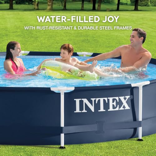 Intex Metal Frame 12 Foot x 30 Inch Round Above Ground Outdoor Backyard Swimming Pool with 530 GPH Filter Cartridge Pump, Navy