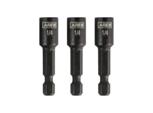 ares 27012-3-piece 1/4-inch magnetic impact nut driver bit set - 1 3/4-inch length - impact grade nut setters with industrial strength magnets