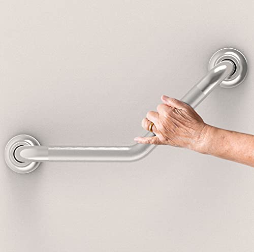 AmeriLuck Decorative Angled Grab Bar for Stud Mount, ADA Compliant 500lbs Loading Capacity, Stainless Steel (Peened, 16 inches)