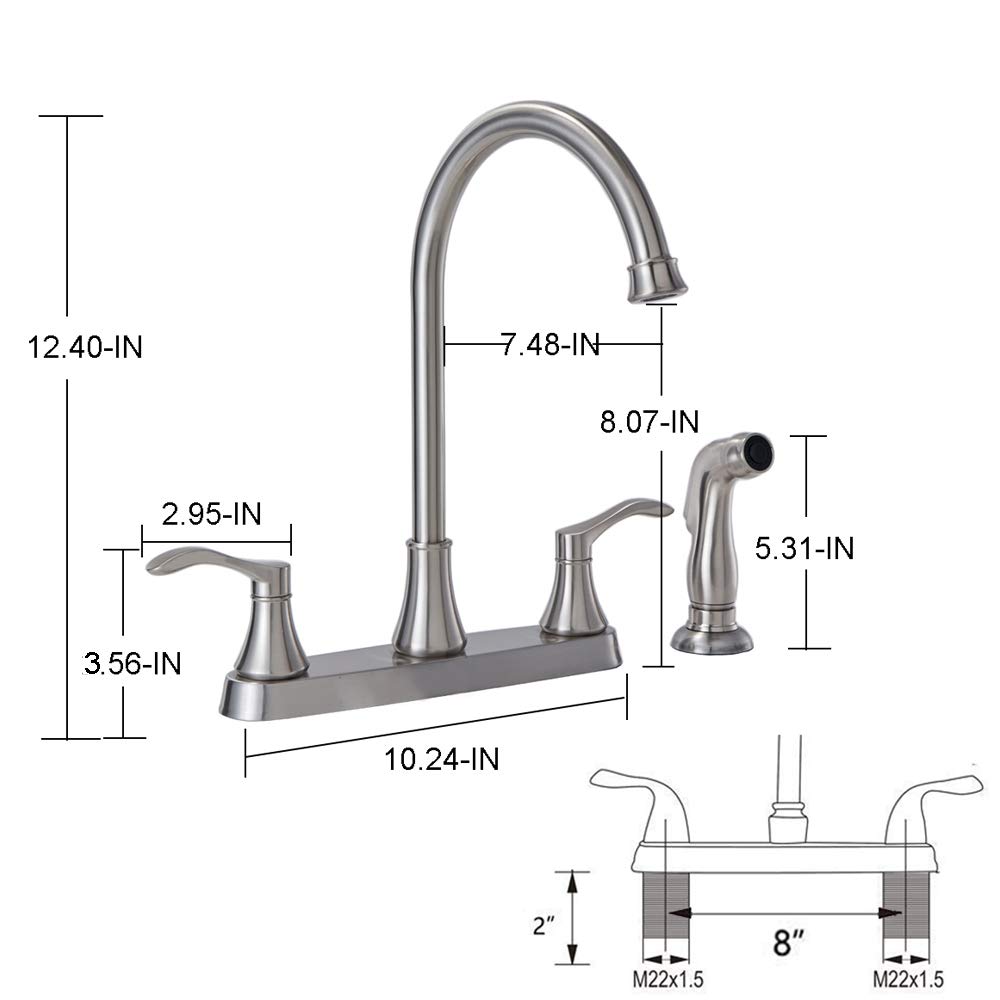 VALISY 3 Hole or 4 Hole Two Handle Kitchen Faucet with Side Sprayer, Commercial Lead-Free Brushed Nickel Kitchen Sink Faucets for Rv Kitchen Sinks with High-Arc Spout & Side Sprayer