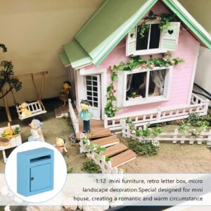 1:12 Miniature Dollhouse Accessory Miniature Size Mailbox Figurine Statue Vintage Mini Wooden Furniture Ornament Bonsai Fairy Garden Landscape DIY Decoration Blue