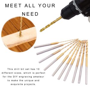 Mini Twist Drill Bits Set - 10Pcs 0.6mm-2.2mm Micro Wood Drill Bit 2.35 Shank Titanium Coated HSS Engraving Drill Bits Hole Drilling Tool for DIY Resin, Beads, Jewelry (10)