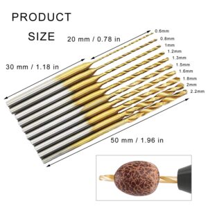 Mini Twist Drill Bits Set - 10Pcs 0.6mm-2.2mm Micro Wood Drill Bit 2.35 Shank Titanium Coated HSS Engraving Drill Bits Hole Drilling Tool for DIY Resin, Beads, Jewelry (10)