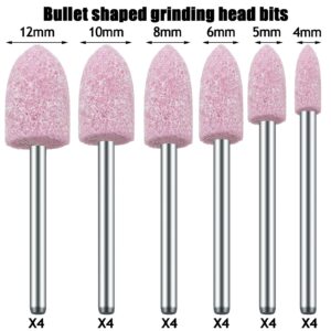 48 Pieces Abrasive Mounted Stone Grinding Wheel Head Mounted Grinding Point Stone Heads with Box Compatible with Rotary Tool, 1/8 Inch Shank and 6 Sizes (Pink, Aluminium Oxide)