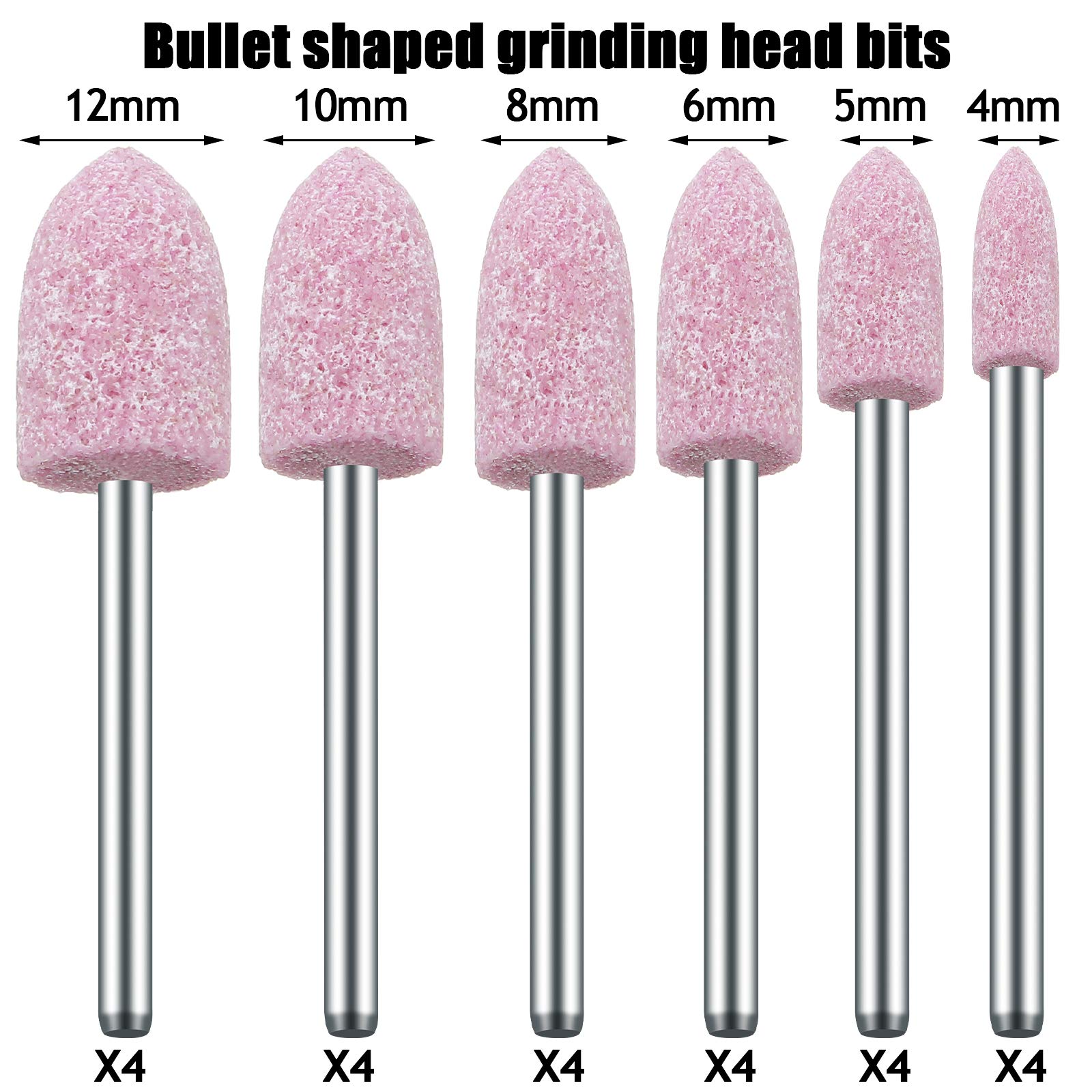 48 Pieces Abrasive Mounted Stone Grinding Wheel Head Mounted Grinding Point Stone Heads with Box Compatible with Rotary Tool, 1/8 Inch Shank and 6 Sizes (Pink, Aluminium Oxide)