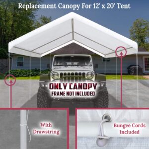 BenefitUSA 12'x20' Carport Canopy Tent Garage Replacement Top Tarp Car Shelter Cover w/Ball Bungees (with Edge)