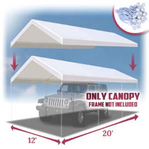 BenefitUSA 12'x20' Carport Canopy Tent Garage Replacement Top Tarp Car Shelter Cover w/Ball Bungees (with Edge)