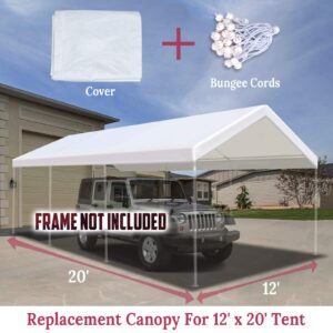 BenefitUSA 12'x20' Carport Canopy Tent Garage Replacement Top Tarp Car Shelter Cover w/Ball Bungees (with Edge)