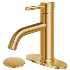 soka bathroom sink faucet single handle stainless steel lavatory commercial bathroom faucet bathtub basin vanity faucets with deck plate & pop-up drain assembly fit for 1 & 3 hole, gold